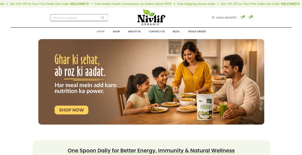 Nivlif Organic homepage preview