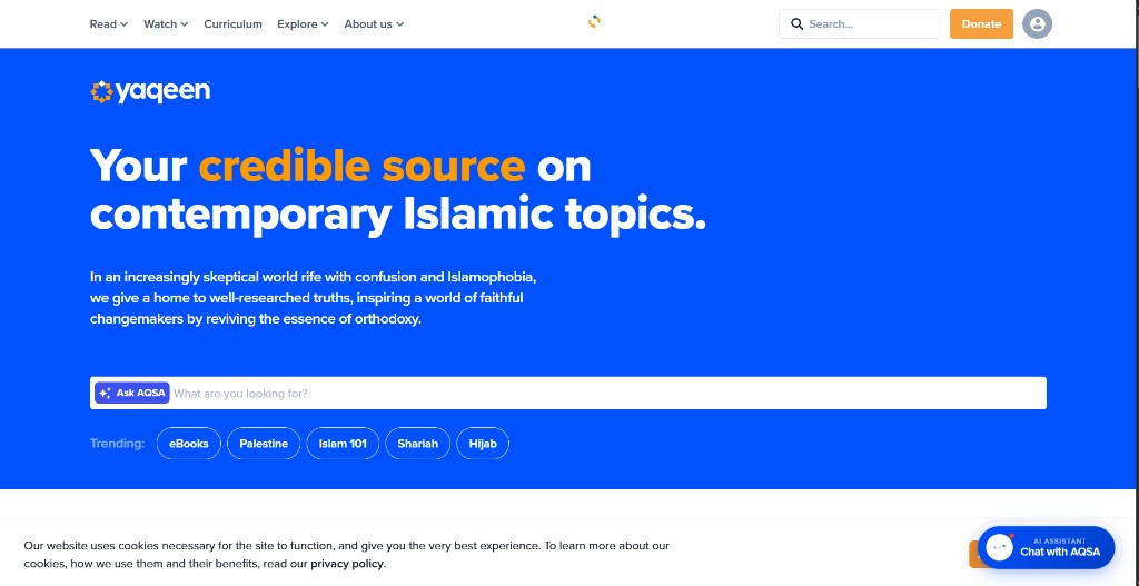 Yaqeen Institute homepage preview